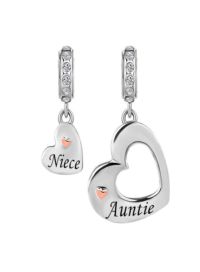 TGLS Auntie and Niece Couple Matching Heart Charms Compatible With Pandora Charms Bracelets and Necklace